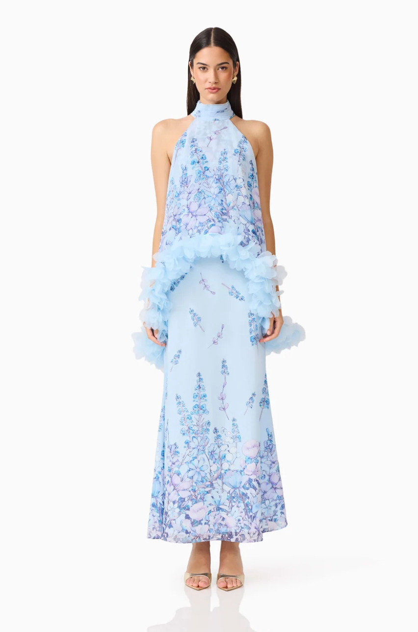 Elliatt Tulsia Floral Cape Maxi Dress in Light Blue