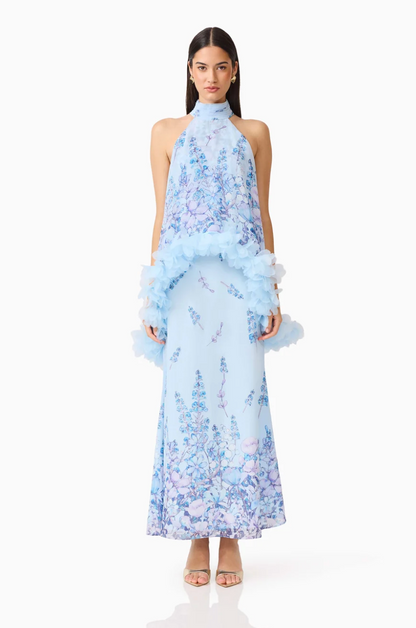 Elliatt Tulsia Floral Cape Maxi Dress in Light Blue