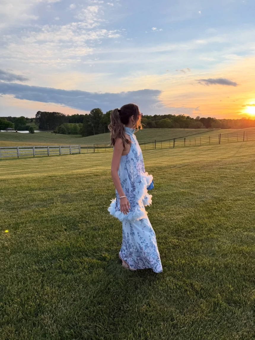 Elliatt Tulsia Floral Cape Maxi Dress in Light Blue