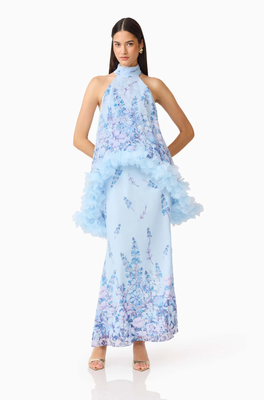 Elliatt Tulsia Floral Cape Maxi Dress in Light Blue