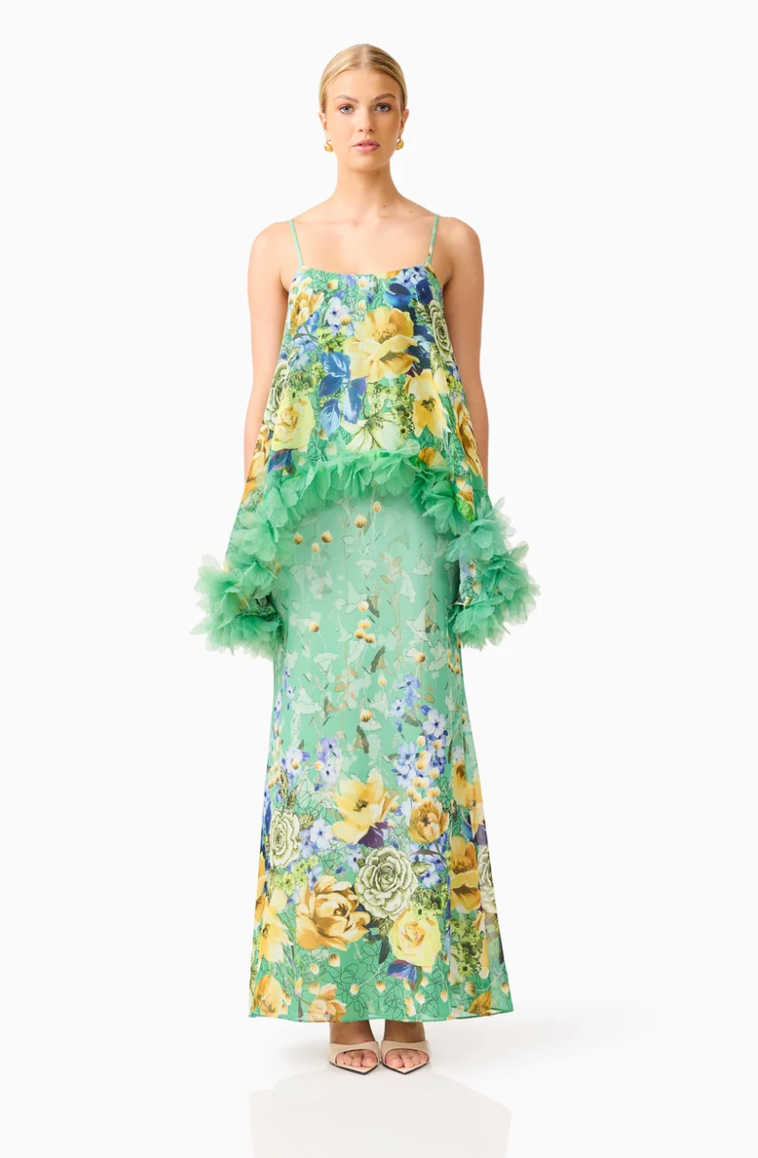 Elliatt Jamie Tiered Maxi Dress in Green Floral
