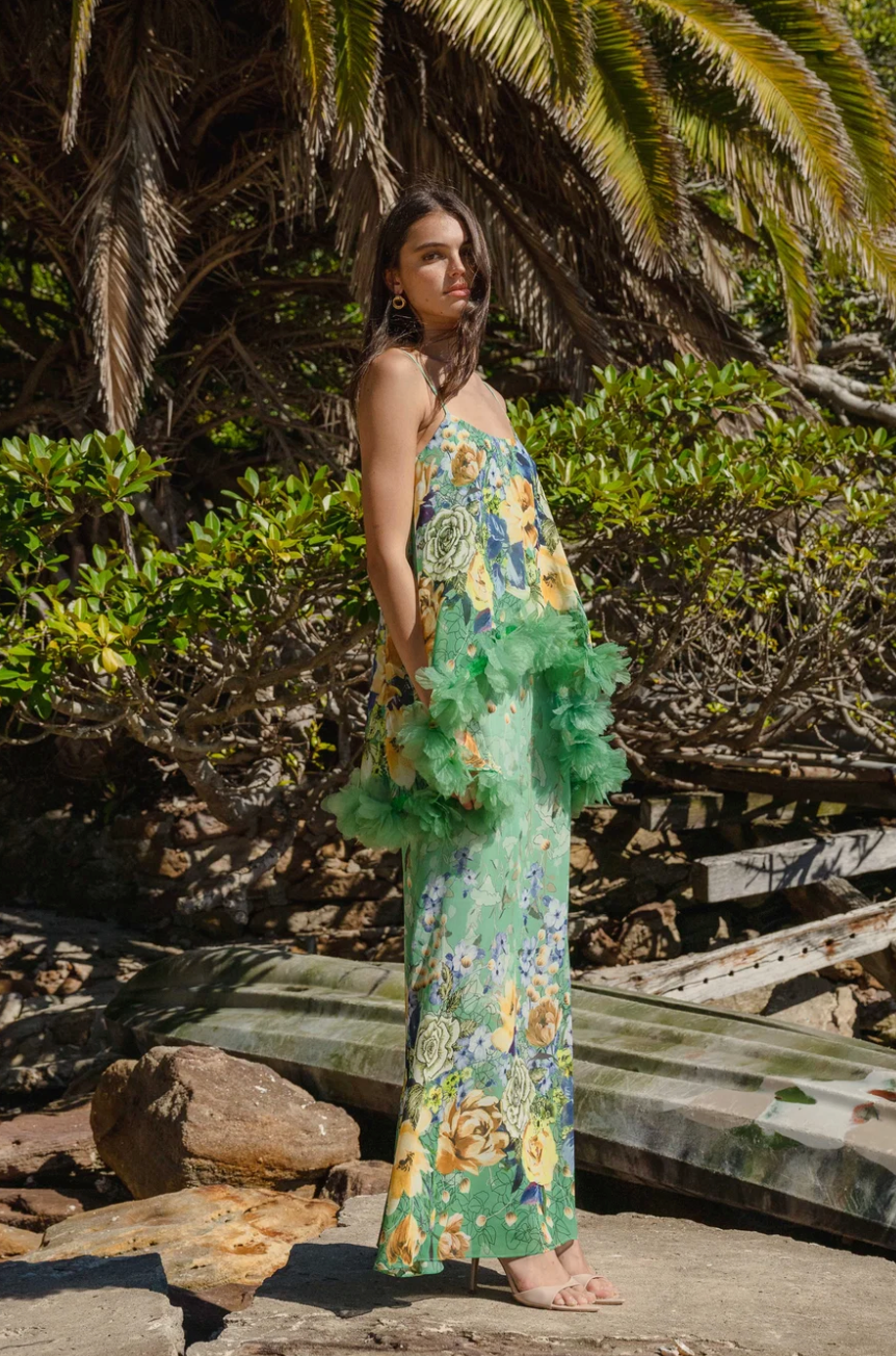 Elliatt Jamie Tiered Maxi Dress in Green Floral