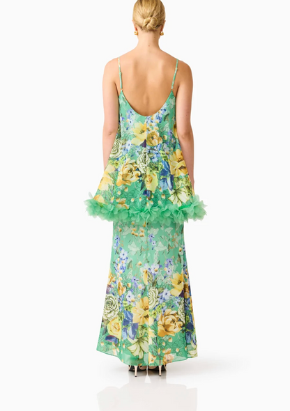 Elliatt Jamie Tiered Maxi Dress in Green Floral