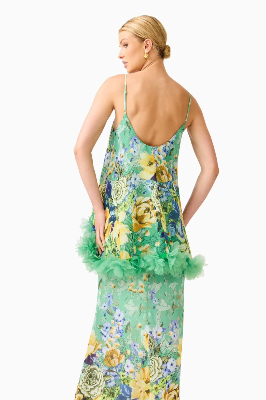 Elliatt Jamie Tiered Maxi Dress in Green Floral