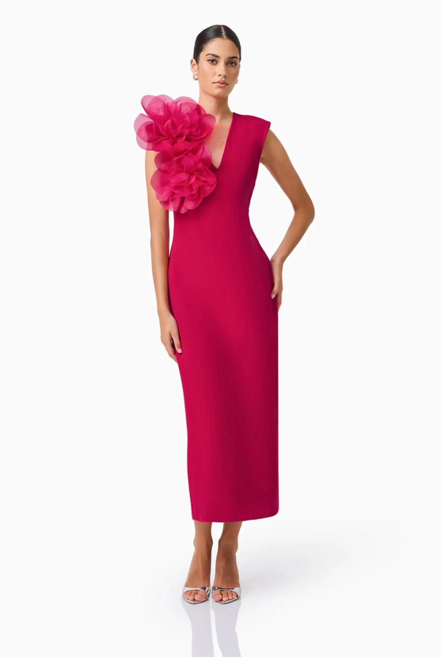 Elliatt Verdessa V-Neck Maxi Dress in Raspberry Pink