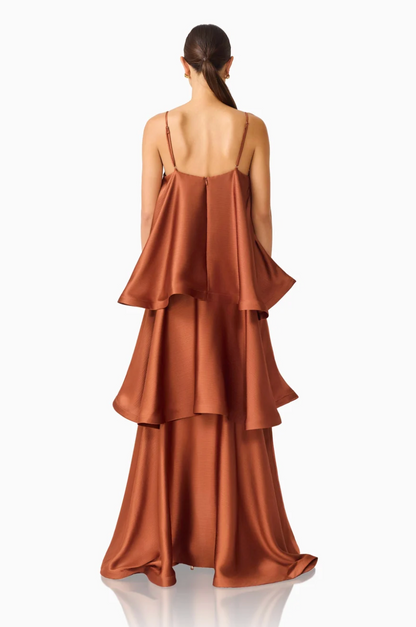 Elliatt Tilly Tiered Maxi Dress in Chestnut Brown