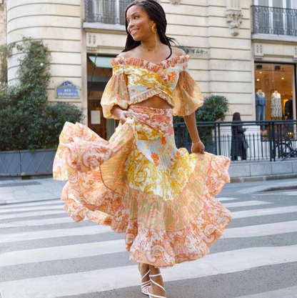 Zimmermann Postcard Pleated Fan Bodice Top & Pleated Skirt