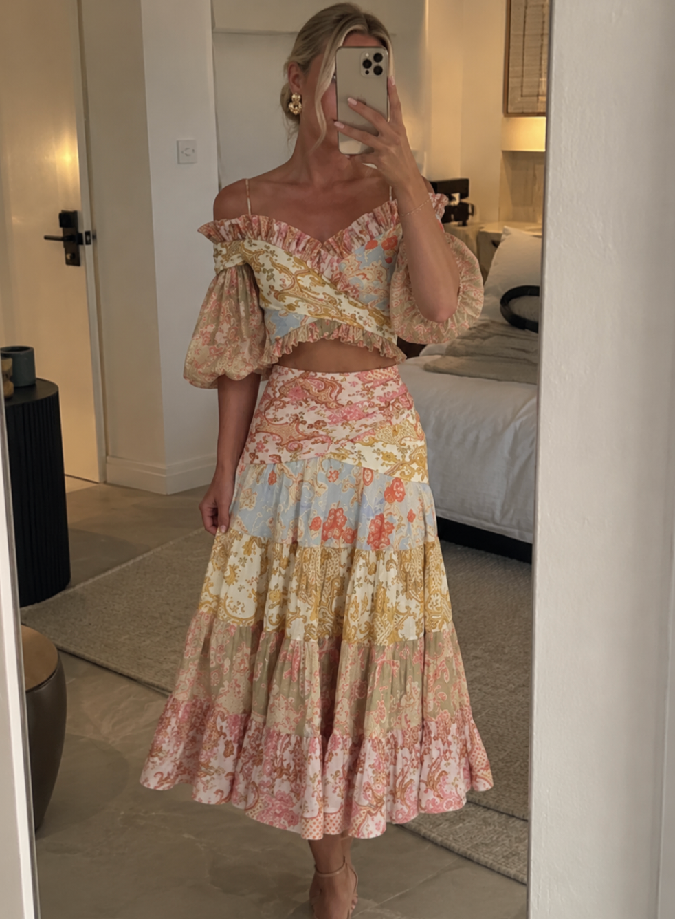 Zimmermann Postcard Pleated Fan Bodice Top & Pleated Skirt