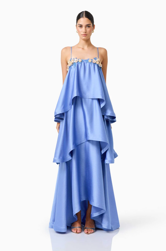Elliatt Poselia Tiered Gown Dress in Slate Blue