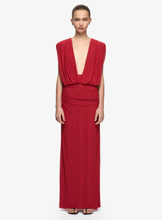 Bec & Bridge Isora Drape Maxi Dress in Ruby Red