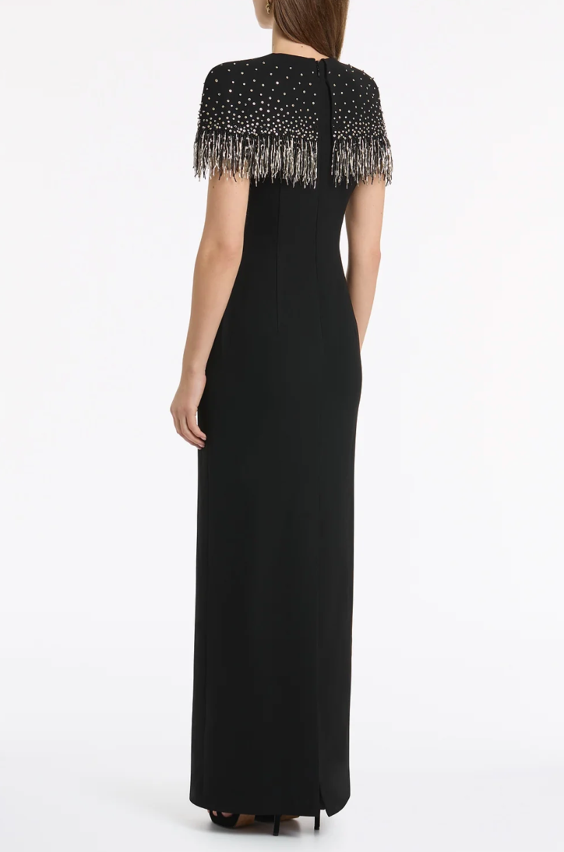 Carla Zampatti Black Crepe Fringe Cape Gown