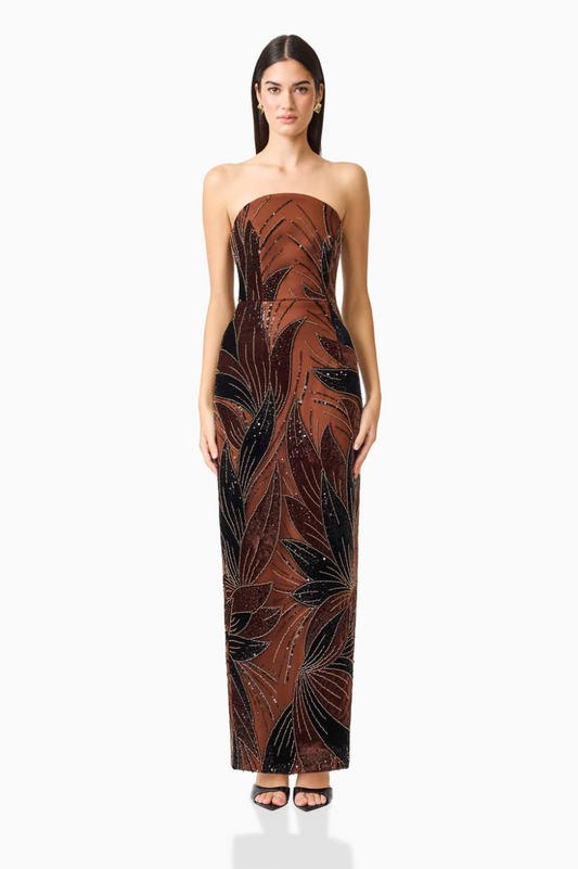 Elliatt Giada Column Gown Dress in Chocolate Brown