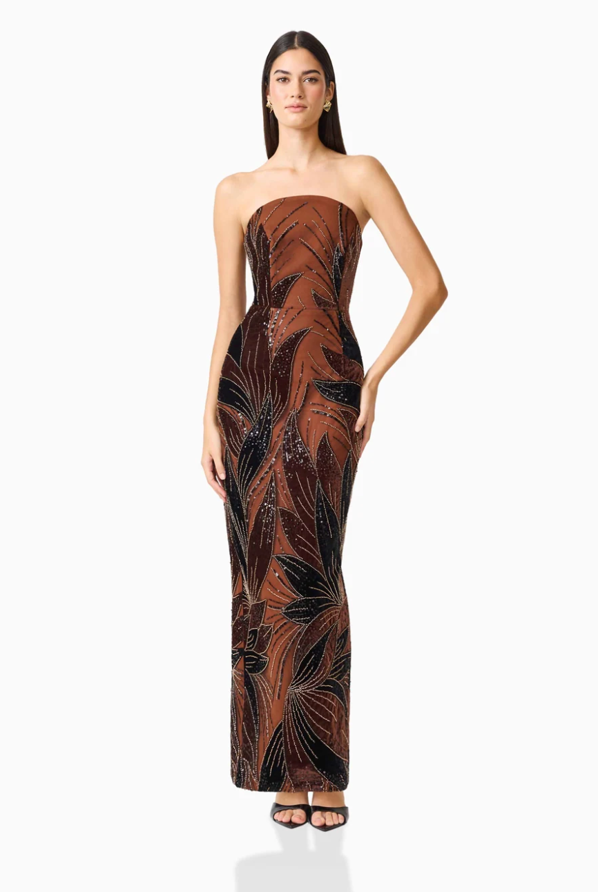 Elliatt Giada Column Gown Dress in Chocolate Brown