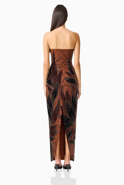 Elliatt Giada Column Gown Dress in Chocolate Brown
