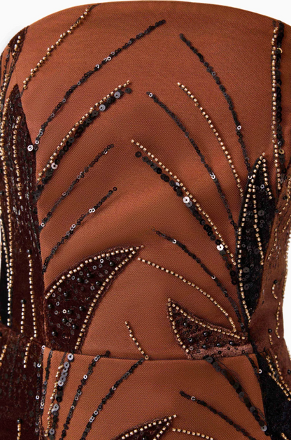 Elliatt Giada Column Gown Dress in Chocolate Brown