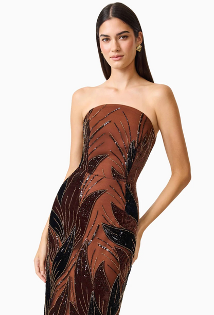Elliatt Giada Column Gown Dress in Chocolate Brown
