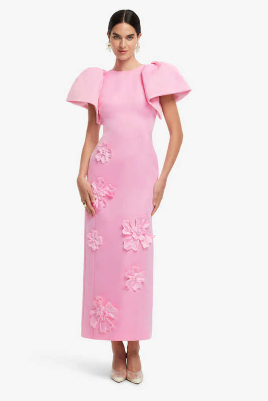 Leo Lin Floral Appliqué Maxi Dress