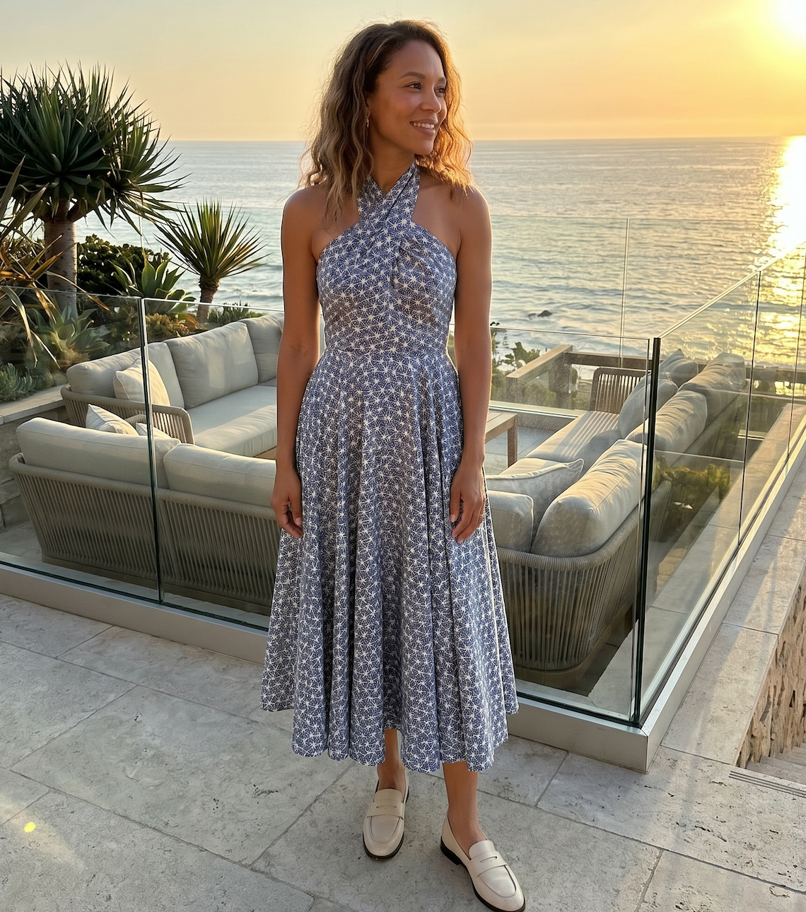 Scanlan Theodore Linen Printed Halter dress