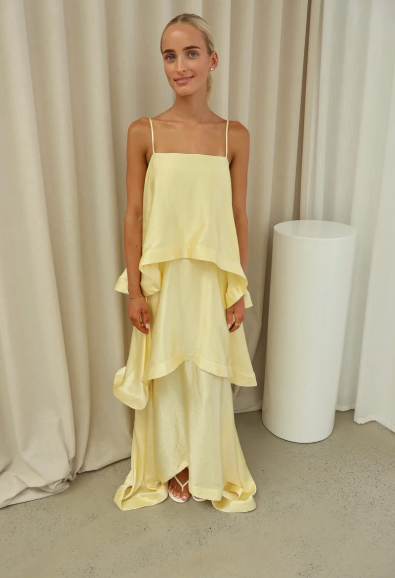 Elliatt Tilly Tiered Maxi Dress in Butter Yellow