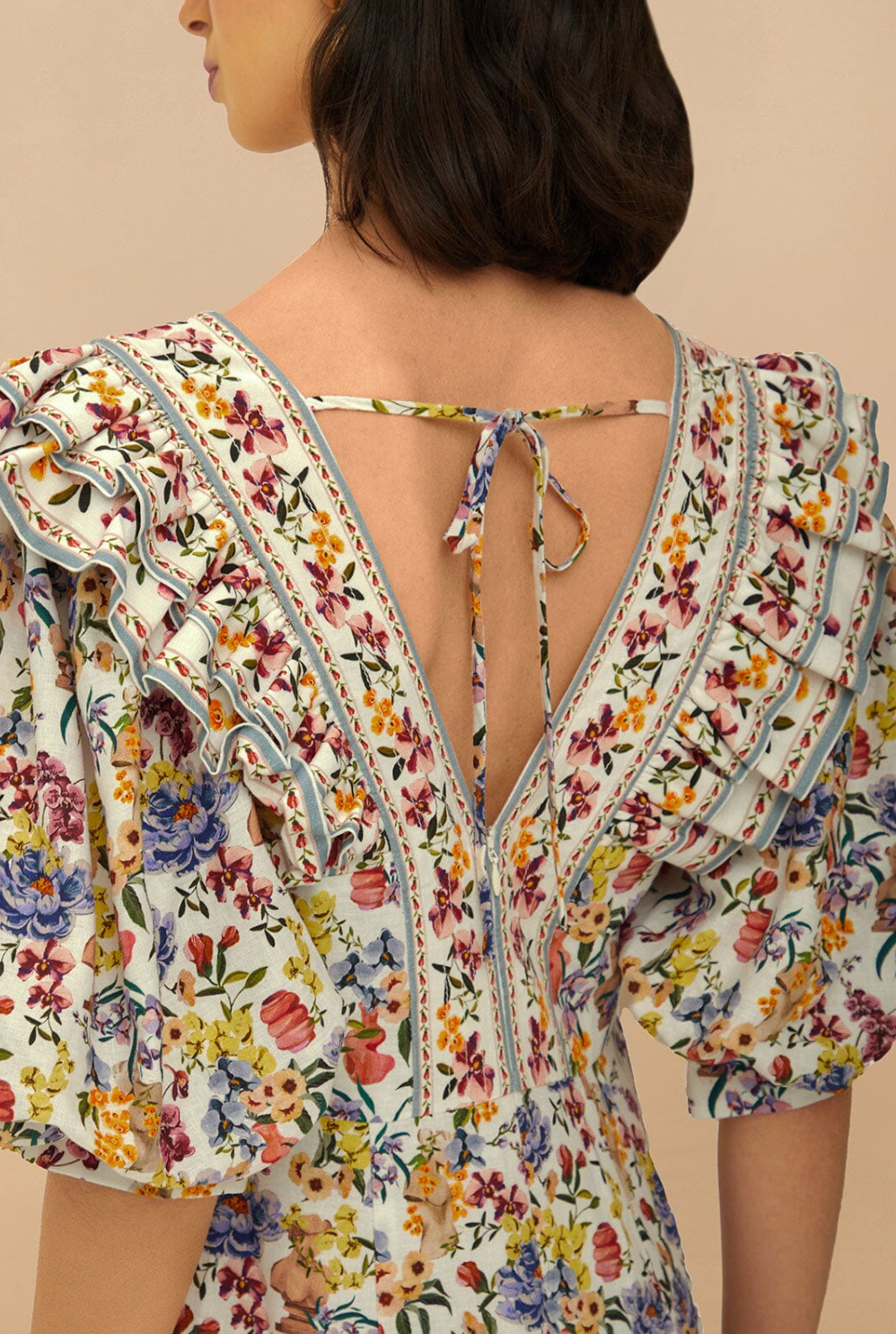 Farm Rio off-white greek garden mini dress