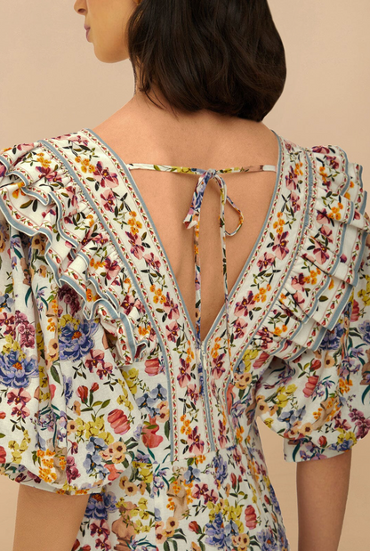 Farm Rio off-white greek garden mini dress