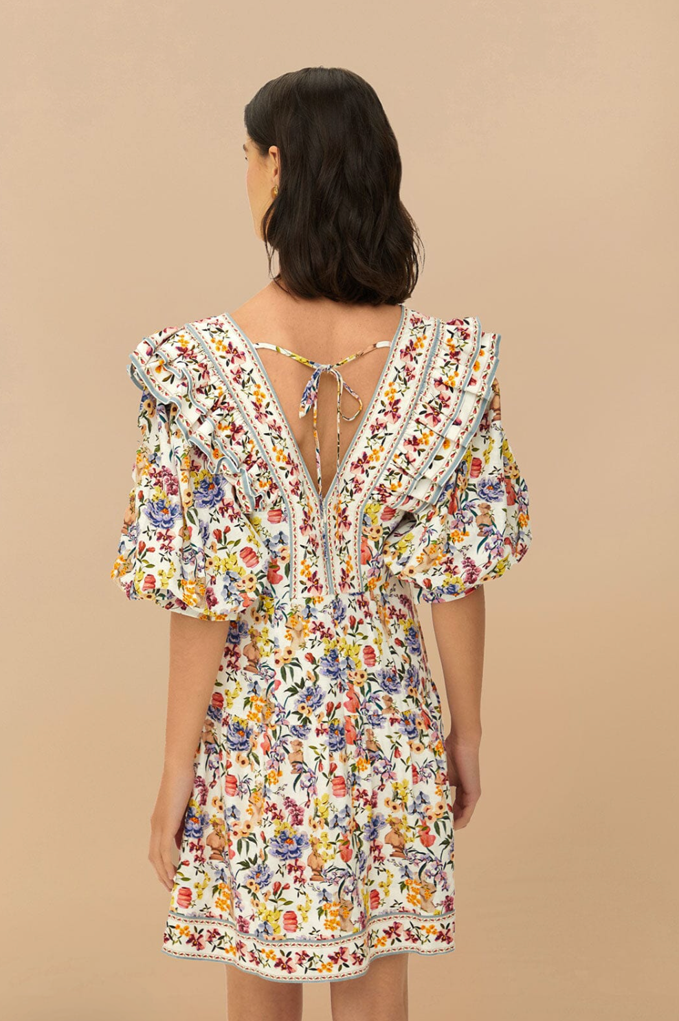 Farm Rio off-white greek garden mini dress