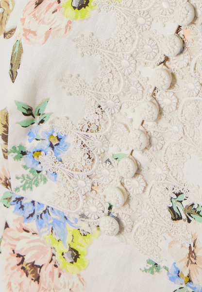 Zimmermann crochet-trimmed floral-print linen mini dress