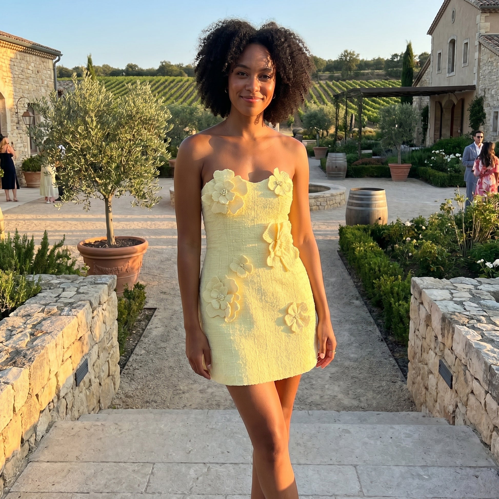 Leo Lin Rosario Tweed Petal Bustier Mini Dress