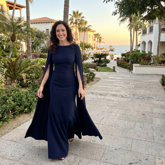 Carla Zampatti Navy Crepe Celebration Sleeve Gown