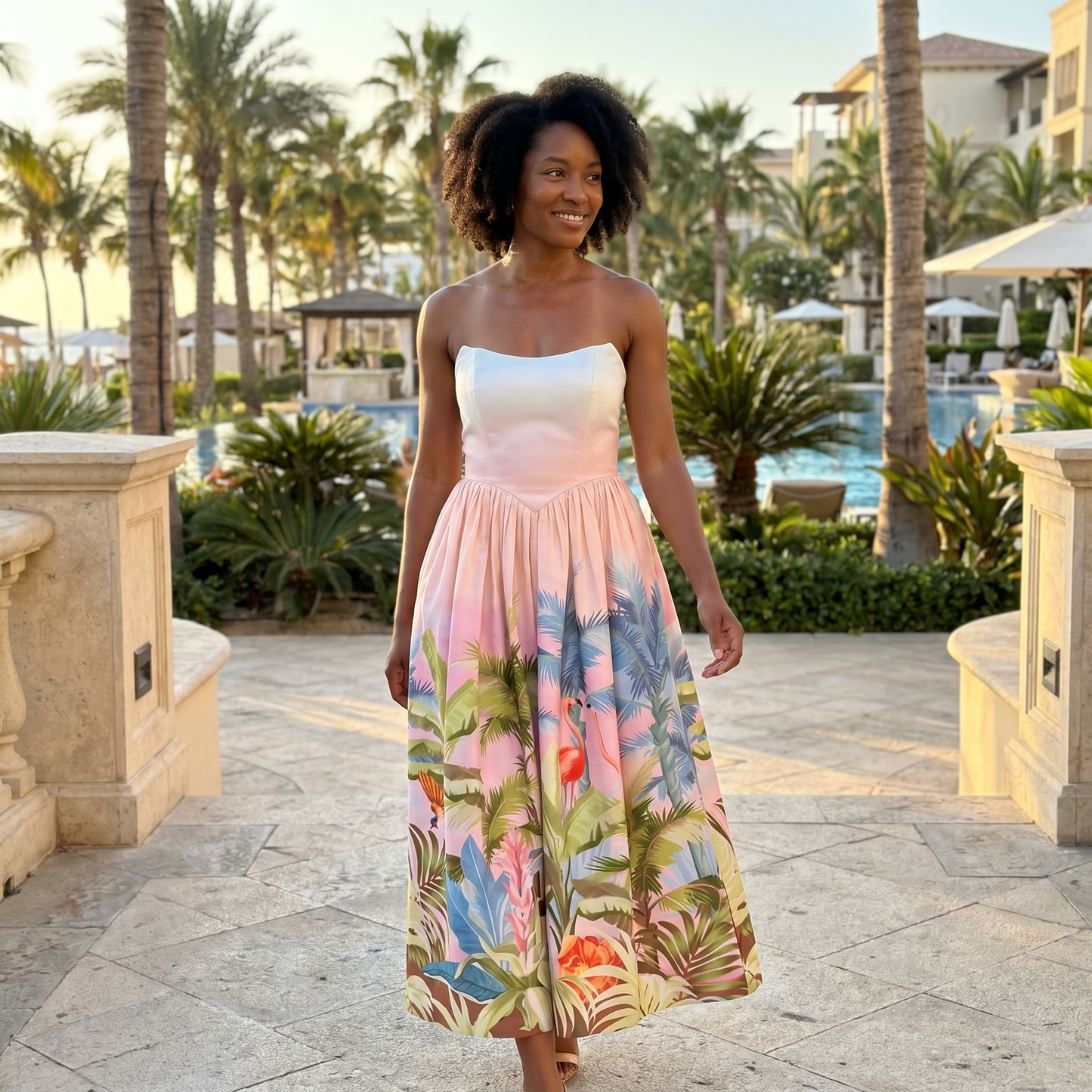 Leo Lin Melanie Bustier Midi Dress - Dreamscape Print