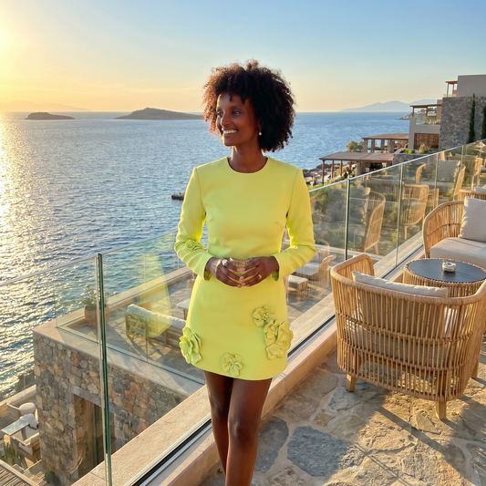 Leo Lin Aliza Long Sleeve Petal Mini Dress - Chartreuse