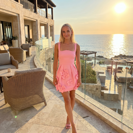 Leo Lin Piper Floral Appliqué Bell Shape Mini Dress